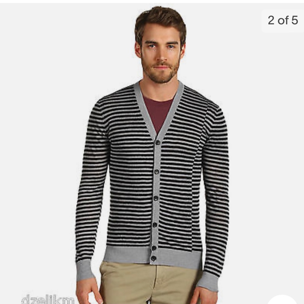 Theory Black and Grey Striped Goldsmith S Refinery Cardigan M